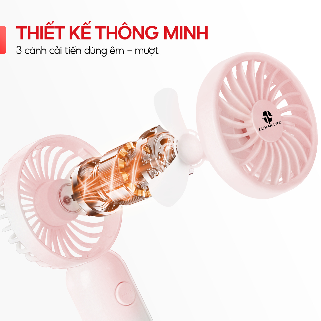 Quạt Cầm Tay sò lạnh Mini Tích Điện LUHAN LIFE , Quạt Tích Điện 3 Chế Độ Gió, Sạc Type C Tiện Lợi