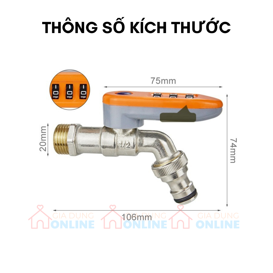 Van vòi nước nóng inox 1/2 có ổ khóa số mật mã an toàn cho trẻ em và khớp nối nhanh