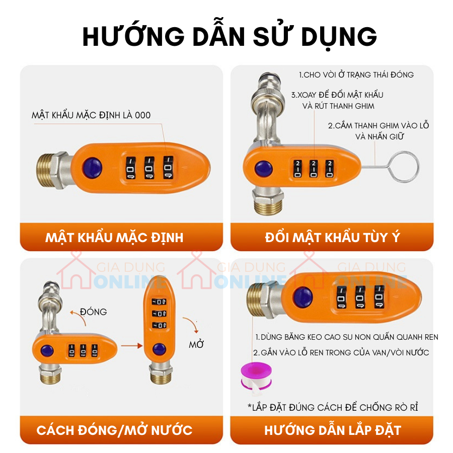 Van vòi nước nóng inox 1/2 có ổ khóa số mật mã an toàn cho trẻ em và khớp nối nhanh