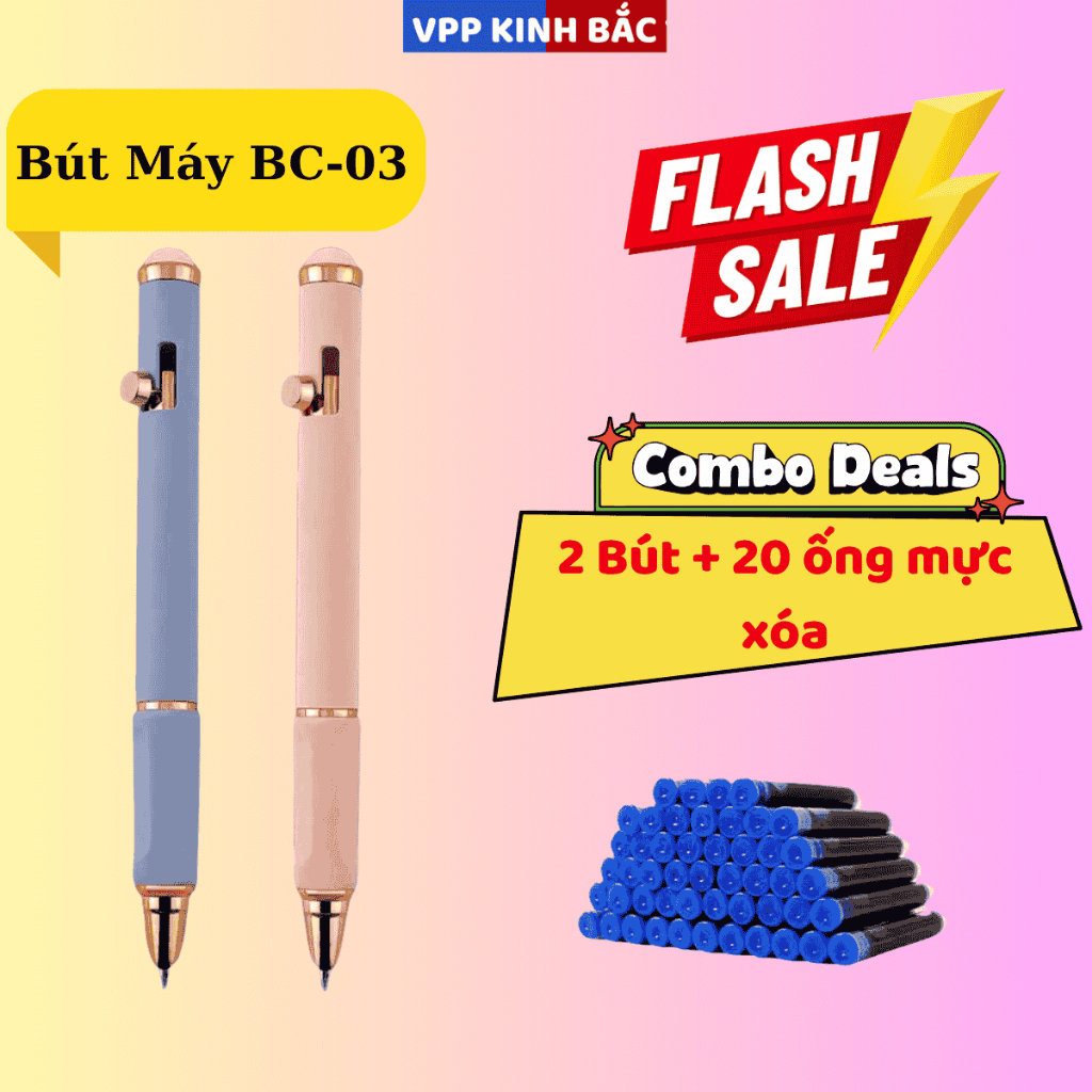 ( Mẫu Mới ) Bút Máy Bấm BC-03, Thiết Kế Hiện Đại, Ngòi Bền Đẹp, Dùng Cho Học Sinh Tiểu Học.