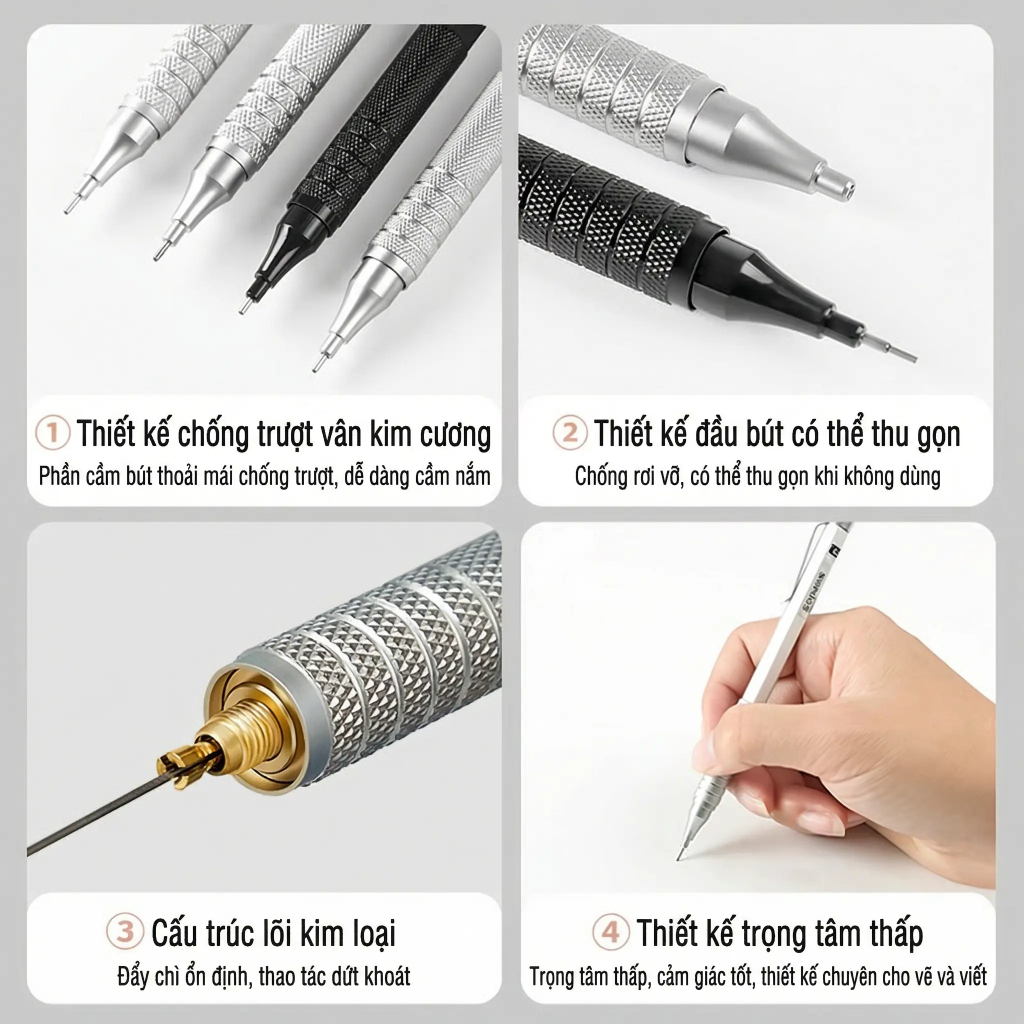 Full Set Bút Chì Kim Cao Cấp 0.3–0.7mm Kèm Ruột & Tẩy – Bộ Vẽ Kỹ Thuật, Học Tập Chuyên Nghiệp