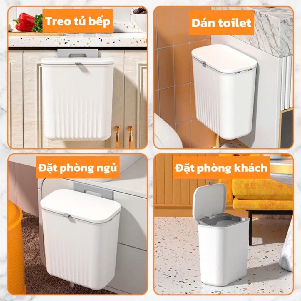 Thùng Rác 12L Nắp Lật / Thùng rác thông minh Gắn Tường Tiện Dụng Cho Nhà Bếp / Nhà Vệ Sinh