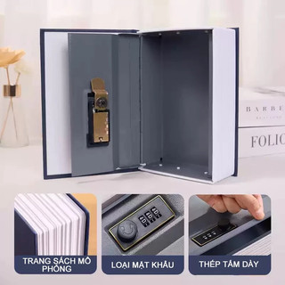 Mini Két sắt bảo mật hình quyển sách 24 x 15.5 x 5.5cm  Sắt Mini Đựng Tiền Nguỵ Khóa Số/Khóa chìa