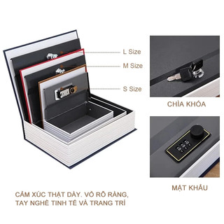 Mini Két sắt bảo mật hình quyển sách 24 x 15.5 x 5.5cm  Sắt Mini Đựng Tiền Nguỵ Khóa Số/Khóa chìa