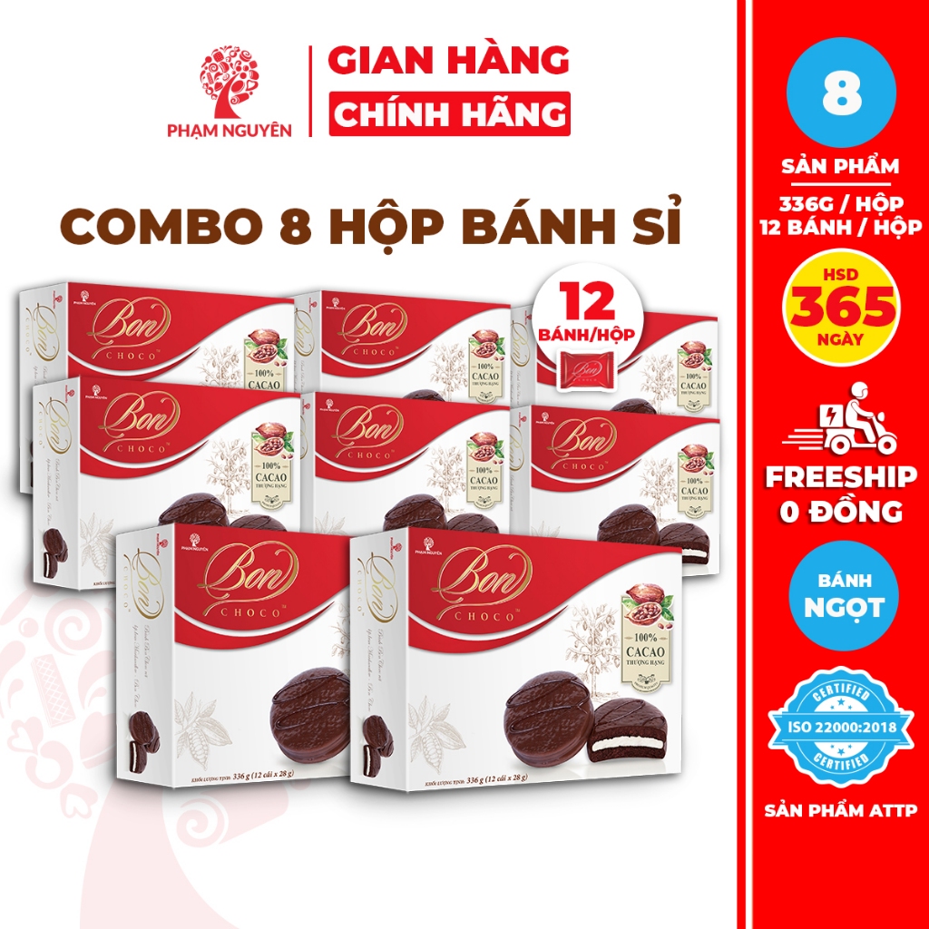 [BÁNH KẸO SỈ] Combo 8 Hộp Bánh Bon Choco Phạm Nguyên 336g | Bánh ăn vặt ...