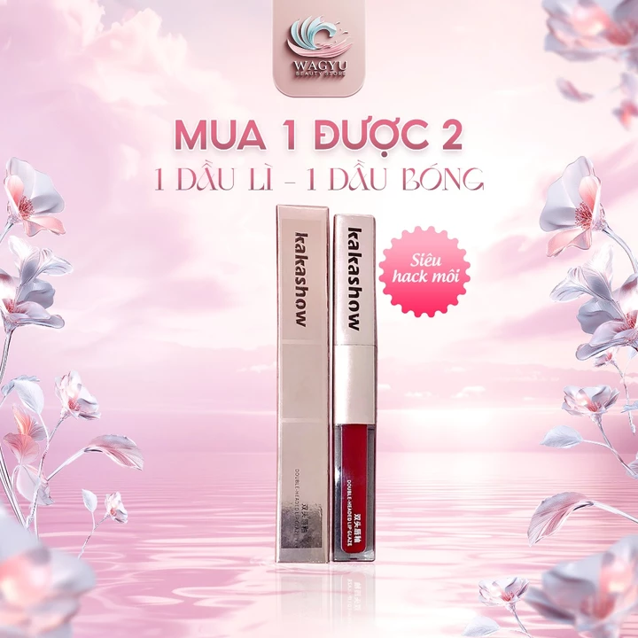 Son kem 2 đầu Kakashow chất Bùn,Lì, Nhung mịn che vân môi & Son Bóng tráng gương, 2in1 Mirror Matte