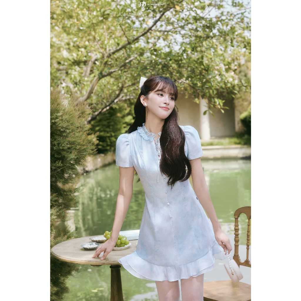 Đầm Xuân Hè Cổ Bèo Xẻ V, Chân Bèo 2 Tầng 1S05.2601. Đầm Nữ Tiểu Thư Hoa Pastel. Váy Hoa Nhí Nàng Thơ By JM Dress Design