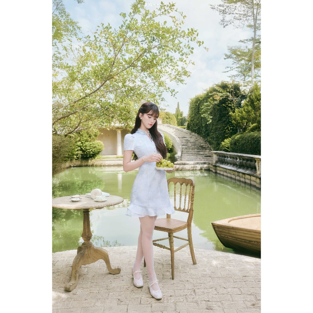 Đầm Xuân Hè Cổ Bèo Xẻ V, Chân Bèo 2 Tầng 1S05.2601. Đầm Nữ Tiểu Thư Hoa Pastel. Váy Hoa Nhí Nàng Thơ By JM Dress Design
