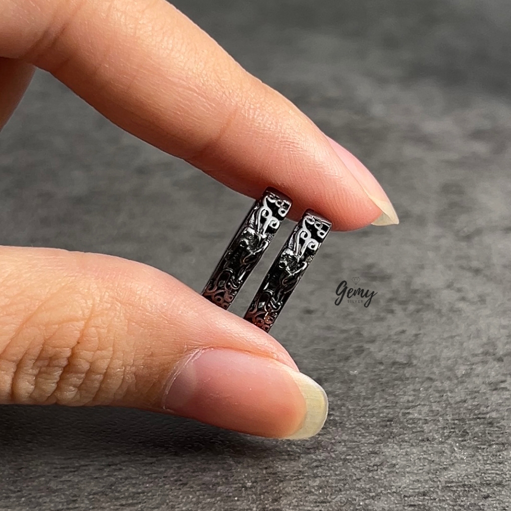 Khuyên tai nam tròn bạc 925 thiết kế họa tiết Tì hưu cực chất (1 chiếc) | GEMY SILVER KN98