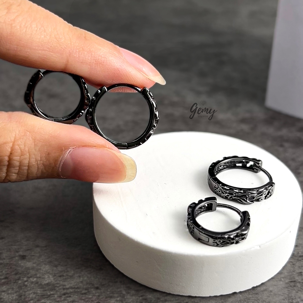Khuyên tai nam tròn bạc 925 thiết kế họa tiết Tì hưu cực chất (1 chiếc) | GEMY SILVER KN98