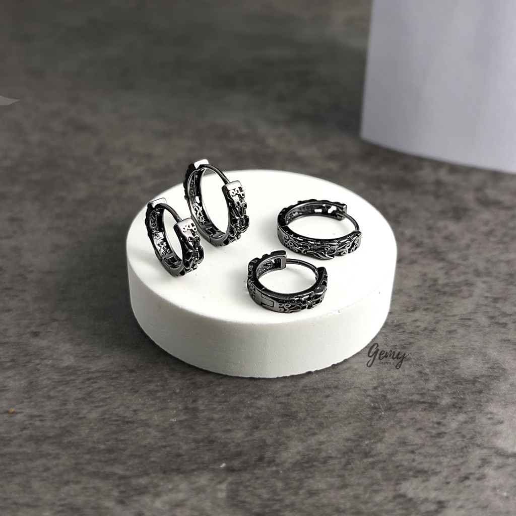 Khuyên tai nam tròn bạc 925 thiết kế họa tiết Tì hưu cực chất (1 chiếc) | GEMY SILVER KN98
