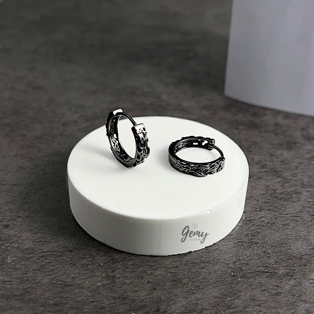 Khuyên tai nam tròn bạc 925 thiết kế họa tiết Tì hưu cực chất (1 chiếc) | GEMY SILVER KN98