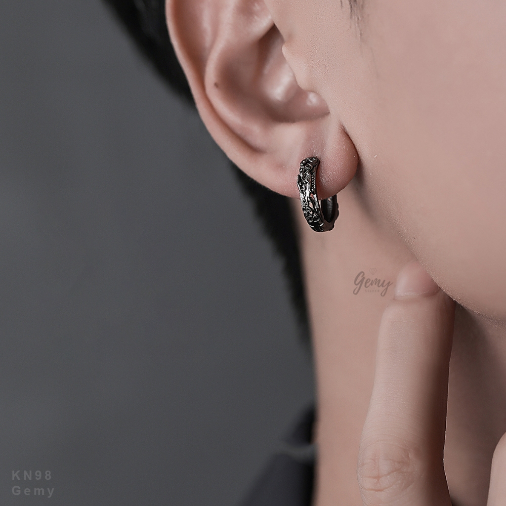 Khuyên tai nam tròn bạc 925 thiết kế họa tiết Tì hưu cực chất (1 chiếc) | GEMY SILVER KN98