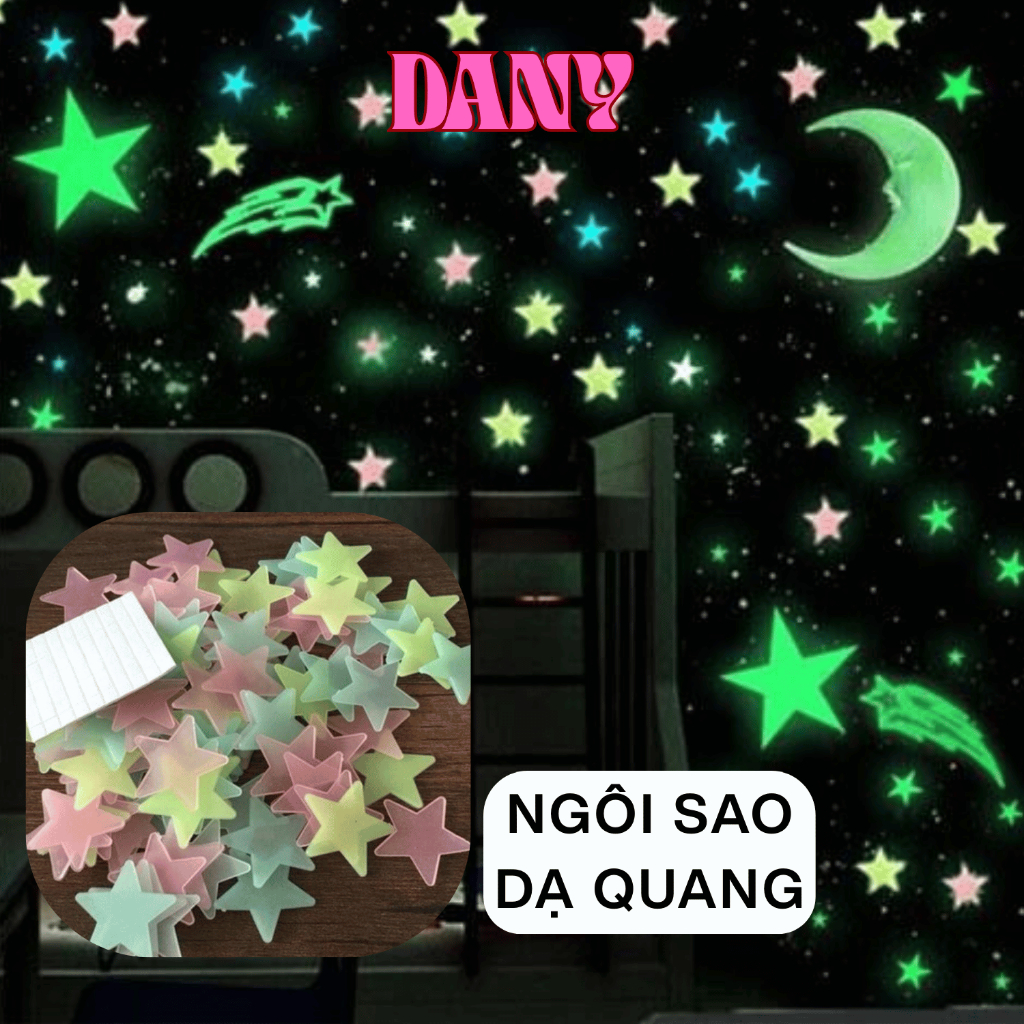HC0028 DANY NGÔI SAO DẠ QUANG PHÁT SÁNG DÍNH TƯỜNG TRANG TRÍ KỆ BÀN HỌC, TRANG TRÍ PHÒNG NGỦ