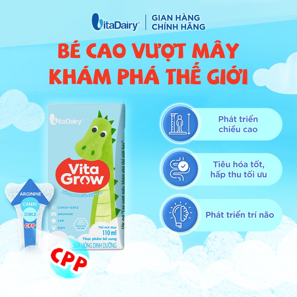 [THÙNG 48 HỘP] Sữa uống dinh dưỡng Vitagrow cải tiến 110ml/180ml - Bổ sung năng lượng, Thơm ngon dễ uống