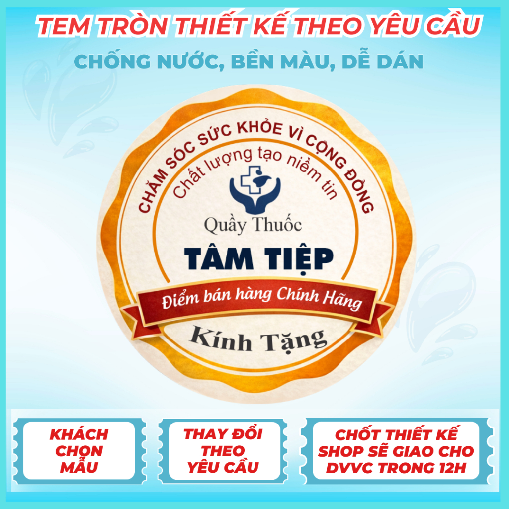 Tem tròn thiết kế theo yêu cầu – Khách lựa mẫu (chỉnh sửa theo ý muốn) – Chốt thiết kế – Shop bàn giao ĐVVC trong 12H