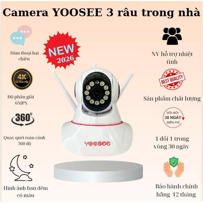 (Lỗi 1 đổi 1) 2026 NEW CAMERA IP WIFI YOOSEE 11 LED x Full HD  - QUAY ĐÊM CÓ MÀU - XOAY 360 ĐỘ - THEO DÕI CHUYỂN ĐỘNG