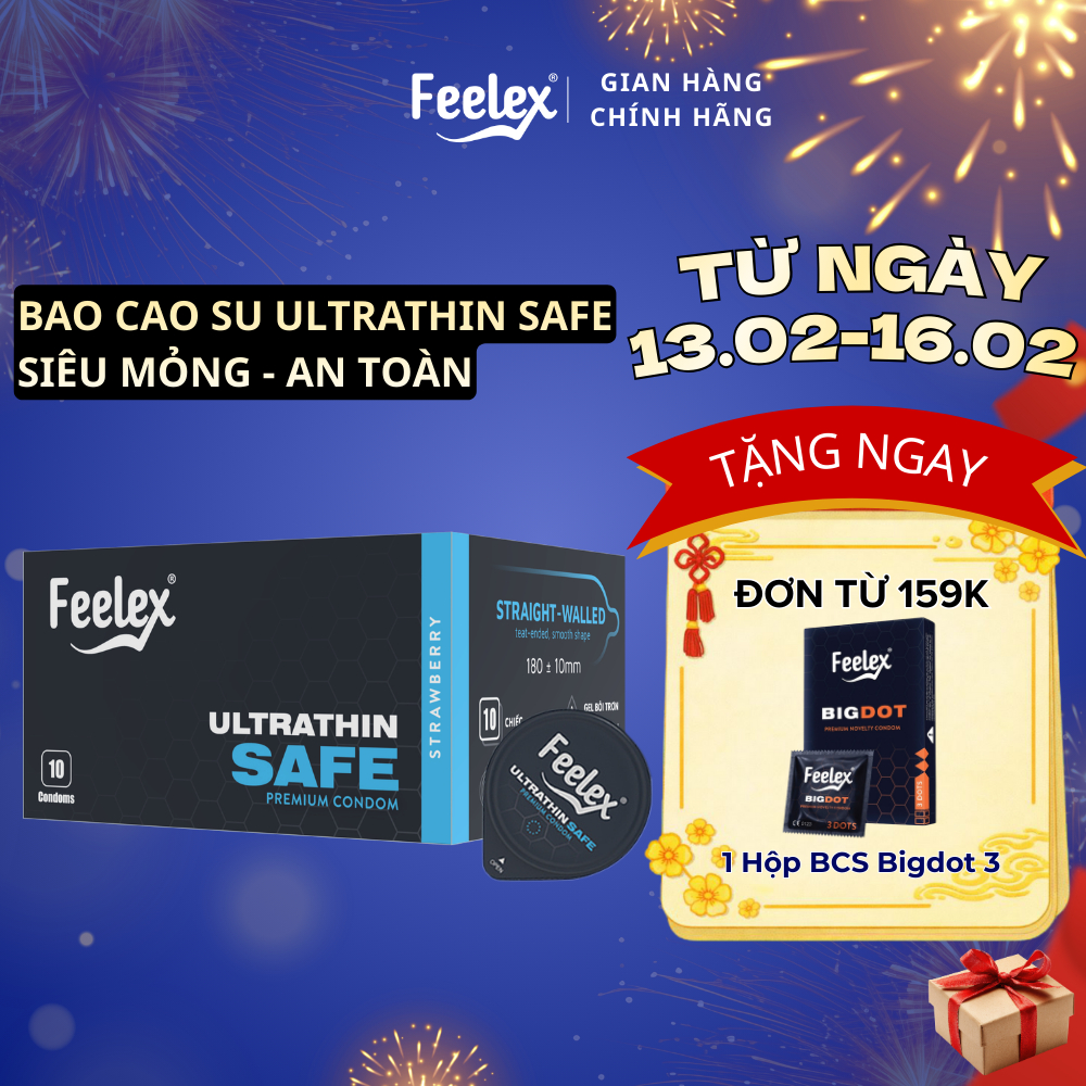 Bao cao su Feelex Ultrathin Safe siêu mỏng, nhiều gel bôi trơn - Hộp 10 ...