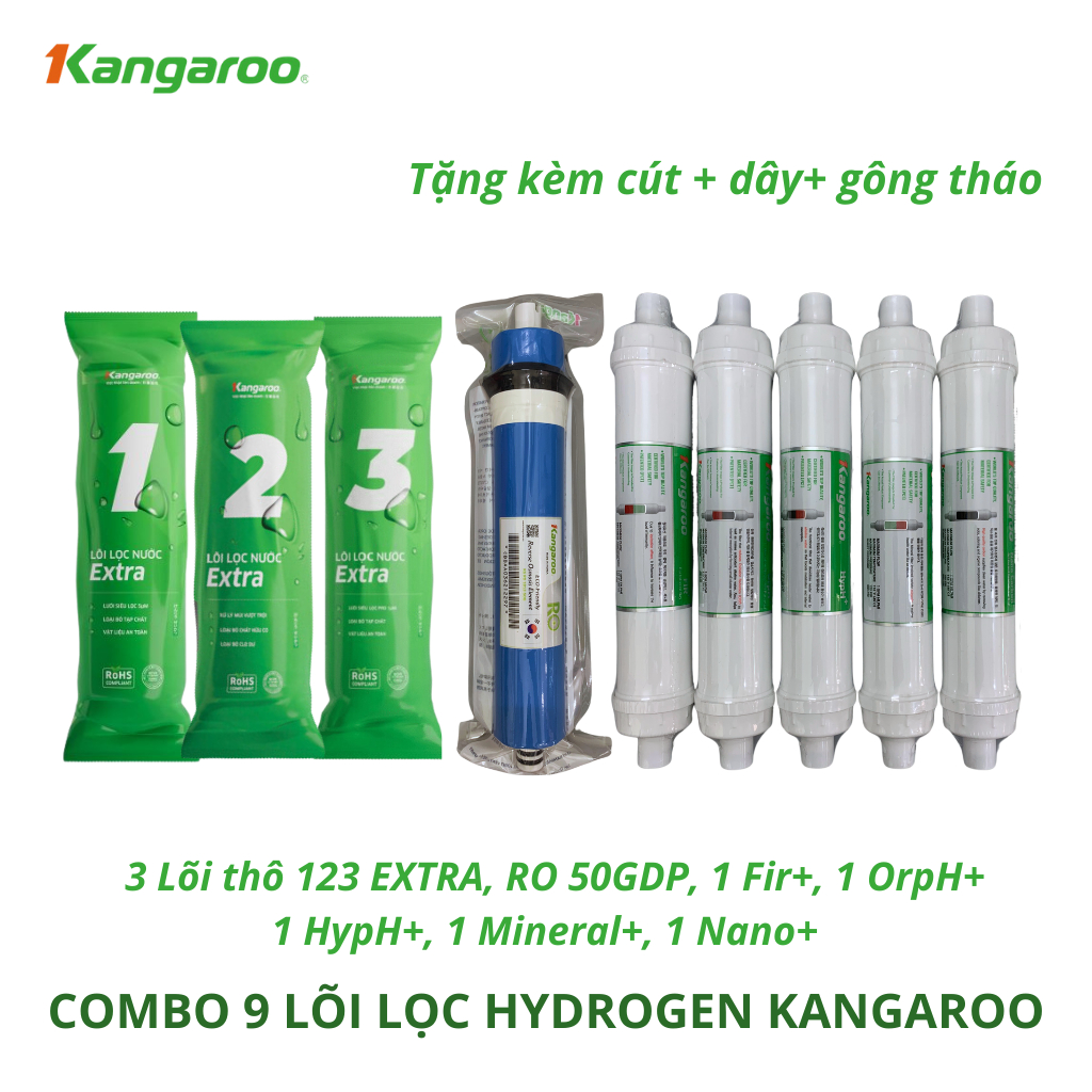 Combo 9 Lõi Lọc Nước KANGAROO Dòng Hydrogen Model KG100HQ, KG100HA, KG100HB Gồm 123 Màng RO Fir OrpH HypH....