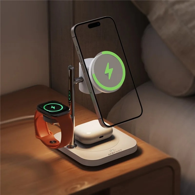 Đế sạc không dây 4 trong 1 ACEFAST E39 tích hợp đèn ngủ, trạm sạc điện thoại, đồng hồ và tai nghe, thiết kế để bàn