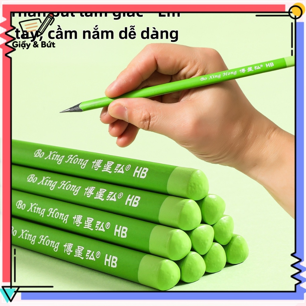 Bút Chì G en Thân Xanh Lá 10 Cái - Thân Tam Giác, Ngòi Bn, Chuyên Dụng Thi Cử & Học Tập--quà  Tết