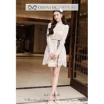 Váy Ren Dự Tiệc OLIVIA.CHIC Có Lót Lụa Habutai, Đầm Ngắn Chữ A Cổ Cao Tay Dài Bồng Kèm Dây Đai Eo V1451 — ảnh 3