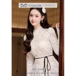 Váy Ren Dự Tiệc OLIVIA.CHIC Có Lót Lụa Habutai, Đầm Ngắn Chữ A Cổ Cao Tay Dài Bồng Kèm Dây Đai Eo V1451 — ảnh 5