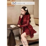 Váy Ren Dự Tiệc OLIVIA.CHIC Có Lót Lụa Habutai, Đầm Ngắn Chữ A Cổ Cao Tay Dài Bồng Kèm Dây Đai Eo V1451 — ảnh 2