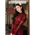Váy Ren Dự Tiệc OLIVIA.CHIC Có Lót Lụa Habutai, Đầm Ngắn Chữ A Cổ Cao Tay Dài Bồng Kèm Dây Đai Eo V1451 — ảnh 7