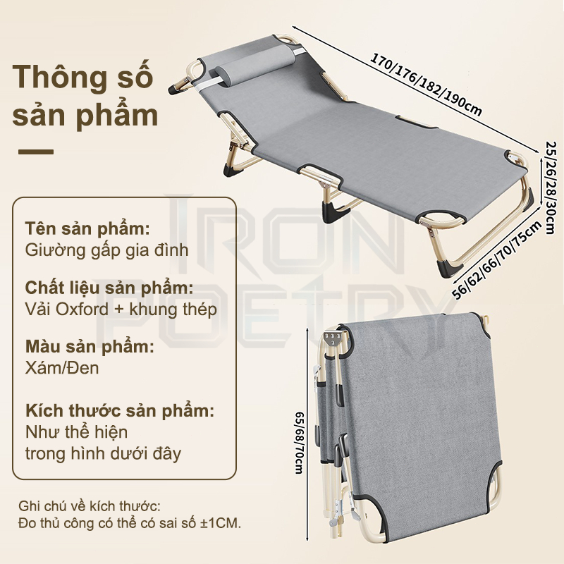 IRONPO Giường gấp gọn thông minh Văn Phòng Khung Nhôm Sắt Giường Xếp Gấp Gọn Giá Rẻ Tiện Lợi