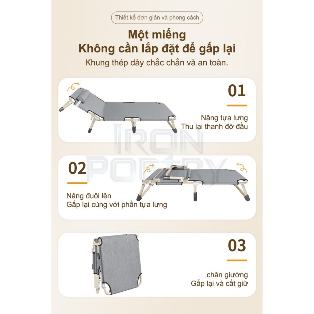 IRONPO Giường gấp gọn thông minh Văn Phòng Khung Nhôm Sắt Giường Xếp Gấp Gọn Giá Rẻ Tiện Lợi