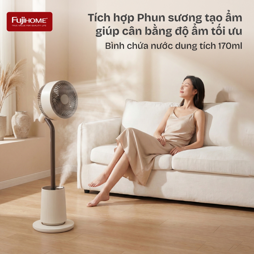 Quạt tuần hoàn không khí điều khiển giọng nói Nhập Khẩu FUJIHOME CFR01PRO-VOICE có phun sương tạo ẩm