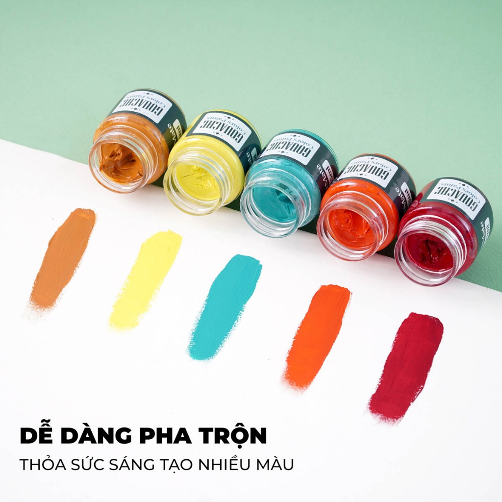 Màu Gouache Classmate 12 Màu 15ml/Hũ, 12ml/Tuýp, Màu Mịn Tươi Sáng, Chồng Được Màu, Pha Sẵn Dễ Trộn Màu, Vẽ Đa Chất Liệu