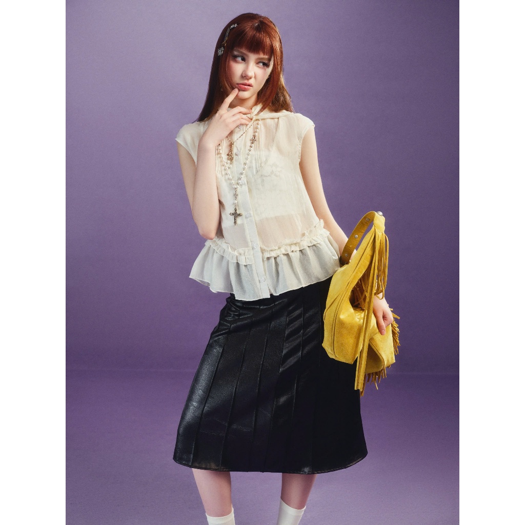 Silky Leather Midi Skirt - Remmus | Chân váy lụa da cao cấp form midi - BST DOLLY HOUSE