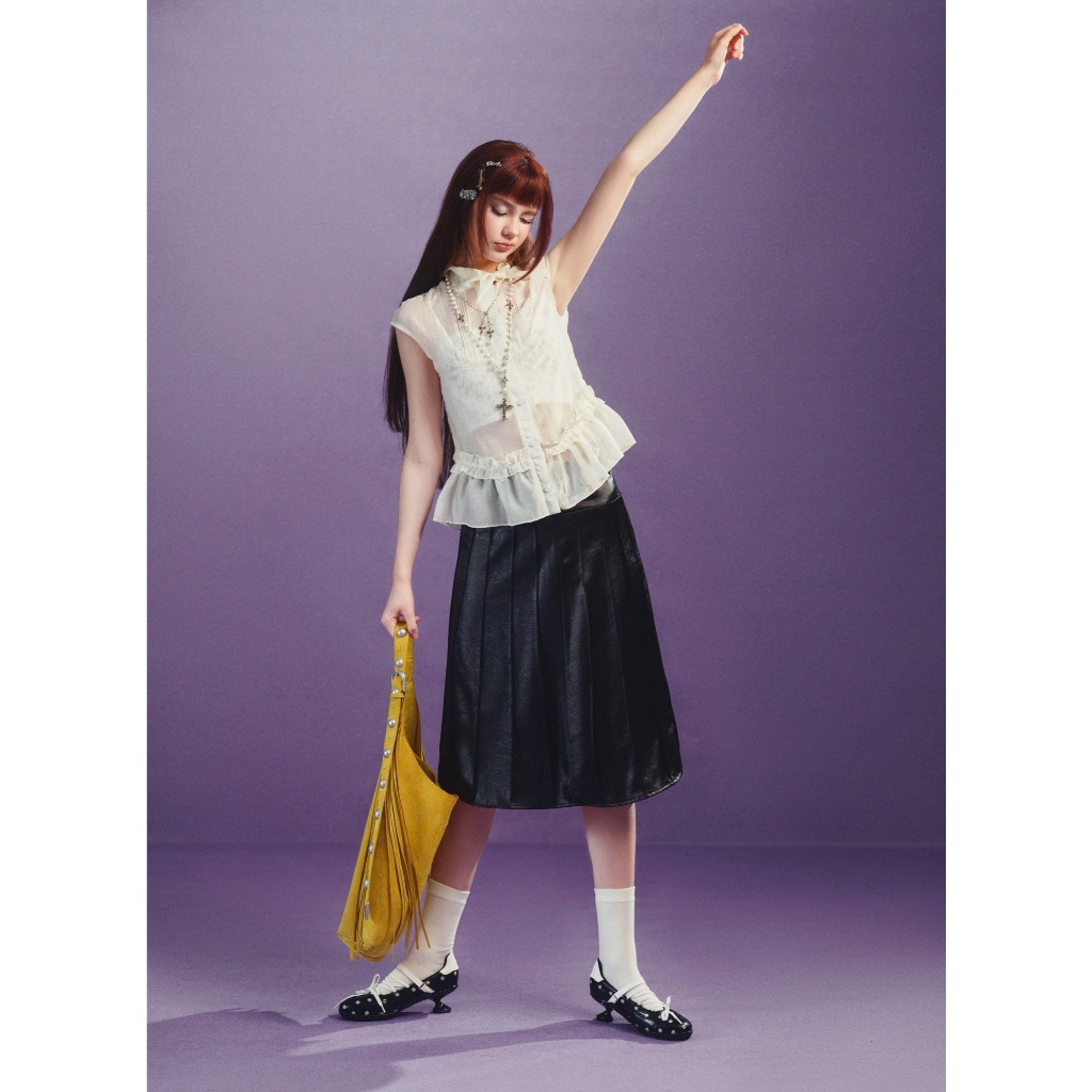 Silky Leather Midi Skirt - Remmus | Chân váy lụa da cao cấp form midi - BST DOLLY HOUSE