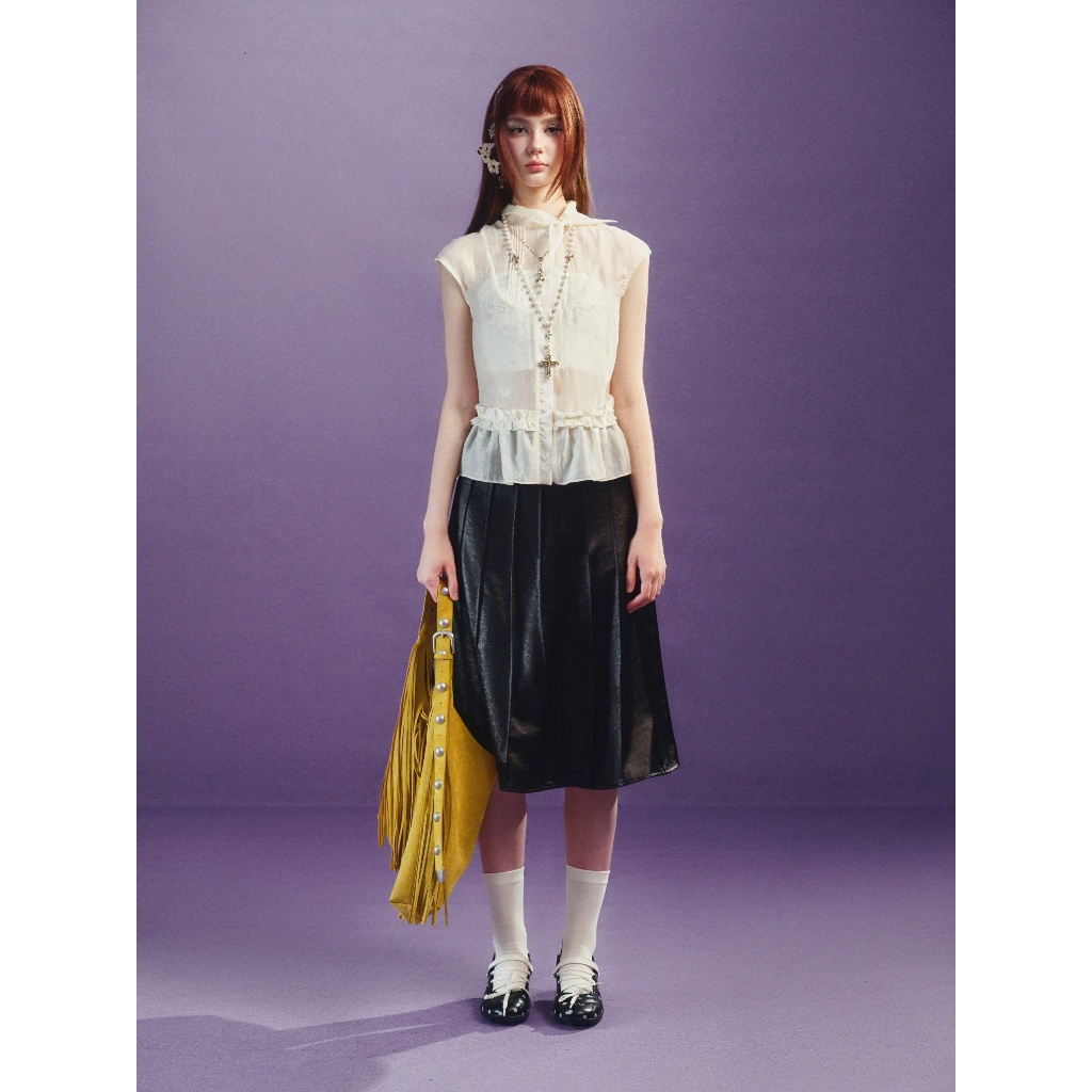 Silky Leather Midi Skirt - Remmus | Chân váy lụa da cao cấp form midi - BST DOLLY HOUSE