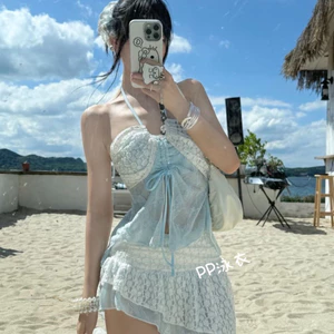 2 Dây Kiểu BiKiNi Đi Biển Kèm Chân Váy Xoè 2 Tầng Vạt Chéo Có Đệm Mút❤️(có sẵn)