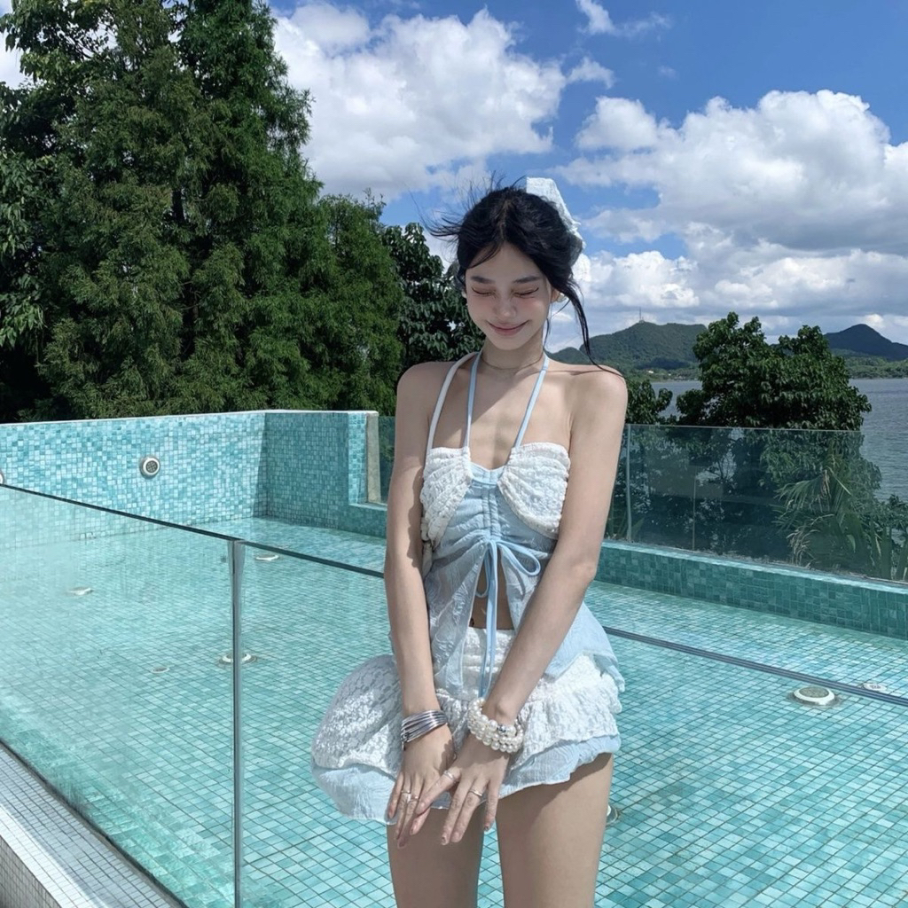 (Có sẵn ) 2 Dây Kiểu BiKiNi Đi Biển Kèm Chân Váy Xoè 2 Tầng Vạt Chéo Có Đệm Mút❤️(có sẵn)