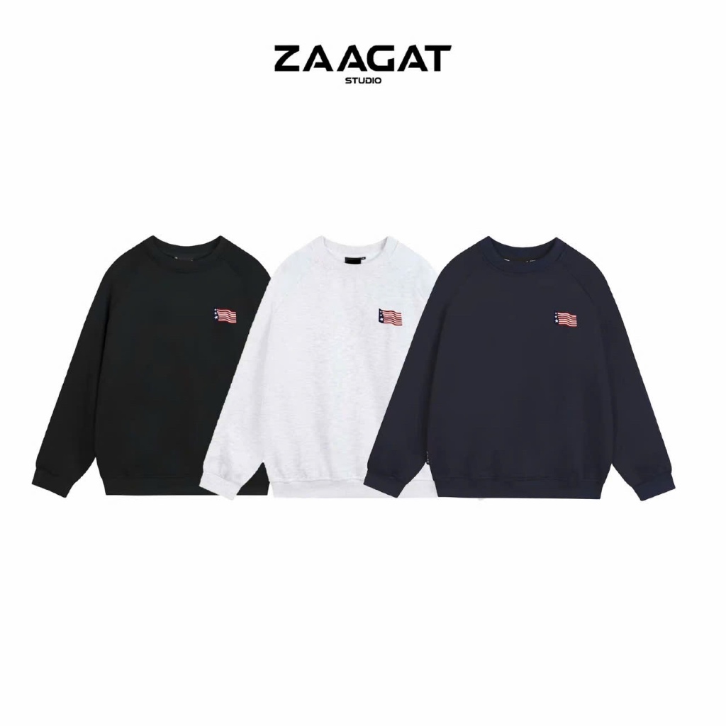 (Xả Kho) Áo nỉ Zaagat chất liệu nỉ 2 da cao cấp form vừa hoạ tiết thêu-SWEATER CỜ MĨ