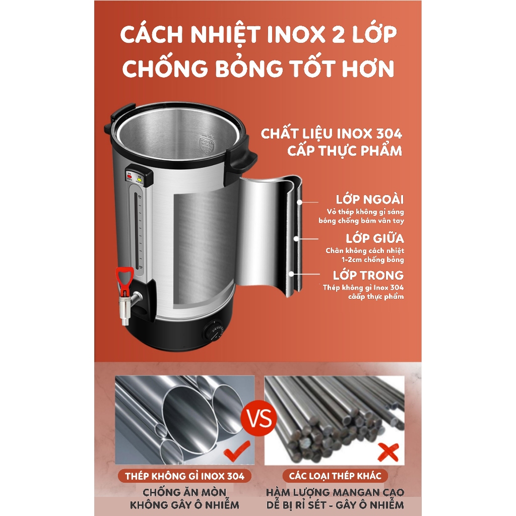 Bình Đun Nước Nóng GREENBAR Máy đun nước nóng dung tích 8L, 10L, 12L, 16L, 20L, 30L, 35L công suất lớn | BigBuy360 - bigbuy360.vn