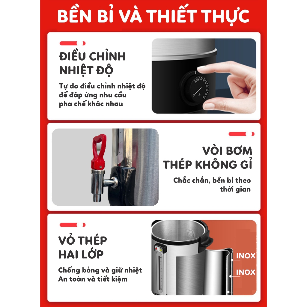 Bình Đun Nước Nóng GREENBAR Máy đun nước nóng dung tích 8L, 10L, 12L, 16L, 20L, 30L, 35L công suất lớn | BigBuy360 - bigbuy360.vn