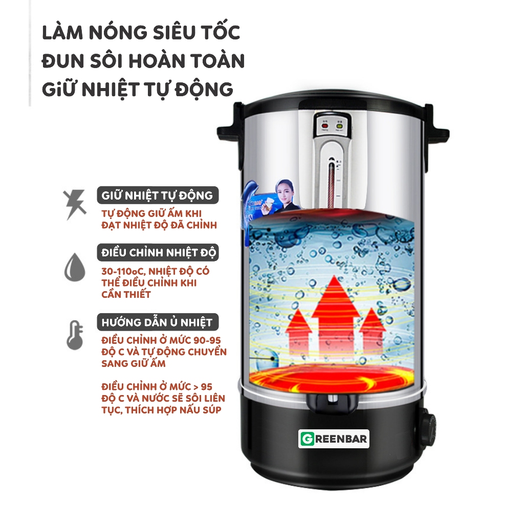 Bình Đun Nước Nóng GREENBAR Máy đun nước nóng dung tích 8L, 10L, 12L, 16L, 20L, 30L, 35L công suất lớn | BigBuy360 - bigbuy360.vn