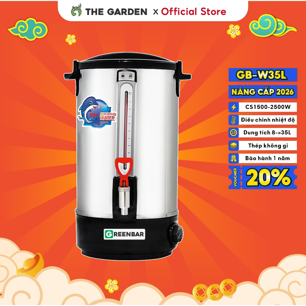 Bình Đun Nước Nóng GREENBAR Máy đun nước nóng dung tích 8L, 10L, 12L, 16L, 20L, 30L, 35L công suất lớn | BigBuy360 - bigbuy360.vn