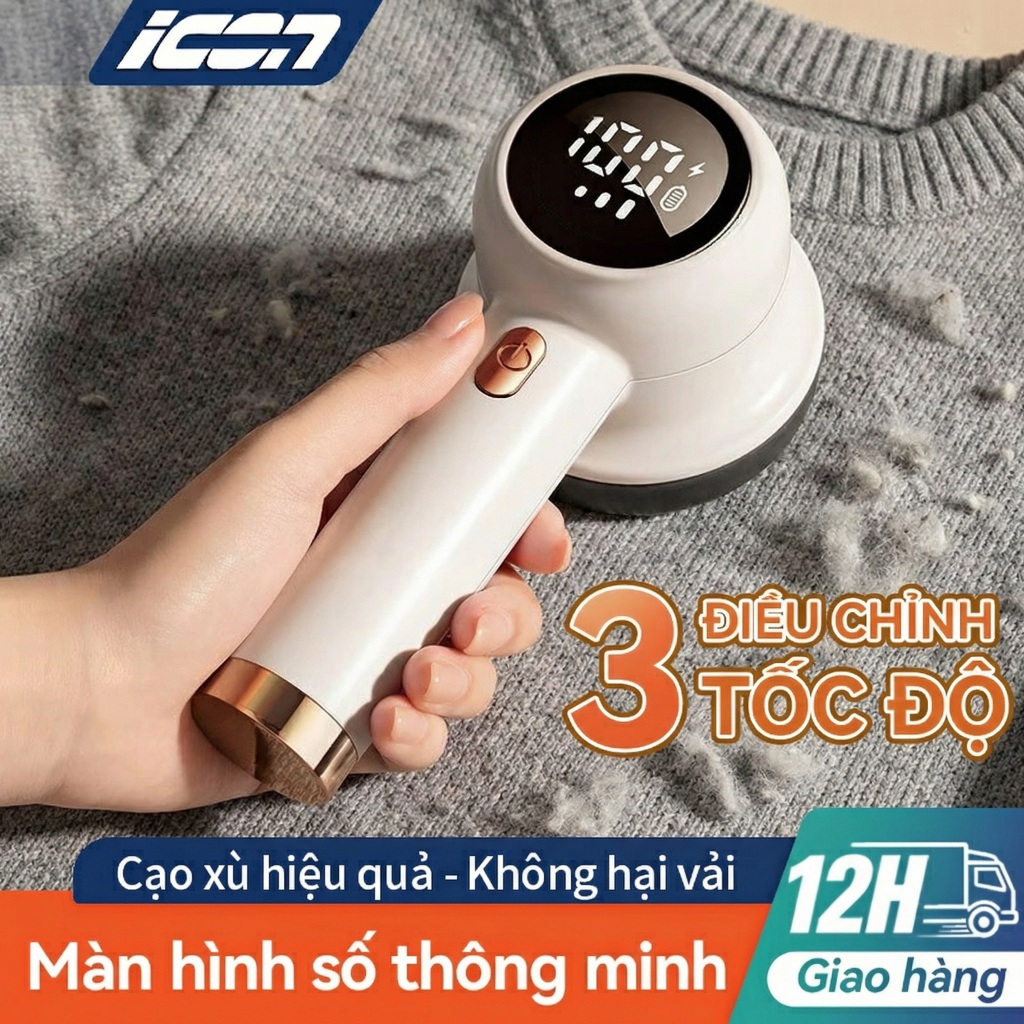 ICON Máy Cắt Lông Xù Quần Áo Màn Hình LED 6 Lưỡi – 3 Tốc Độ Quay, Pin Hiển Thị Rõ – Nhỏ Gọn Tiện Lợi