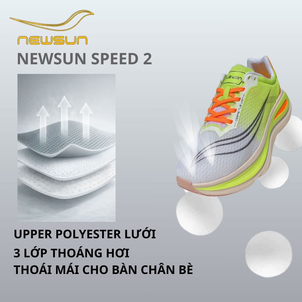 Giày Chạy Bộ NewSun Speed – Lưới Thoáng Khí, Đệm Êm SCF EVA, Đế Cao Su Bám Đường, Hỗ Trợ Chạy Dài