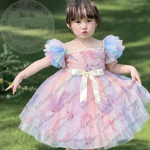 𝗩𝗮́𝘆 𝗰𝗼̂𝗻𝗴 𝗰𝗵𝘂́𝗮 pony cầu vồng cho bé [𝗧𝗮̣̆𝗻𝗴 𝗰𝗮̀𝗶] - Đầm dự tiệc ngựa thần bồng xòe