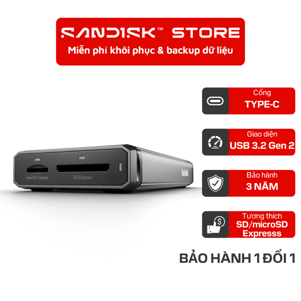 Đầu đọc thẻ nhớ SanDisk PRO-READER SD/microSD Expresss Type-C 3.2 SDDR ...