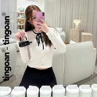 ÁO KHOÁC LEN TRẮNG CHẤM BI HỒNG PHỐI NƠ BABY DOTS TINGOAN