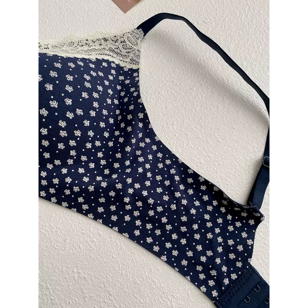 Bra Cotton Hoa Nhí Màu Xanh Viền Ren Không Gọng Có Mút Ngực Mẫu Mới Siêu Xinh – Nhẹ Như Không Mặc