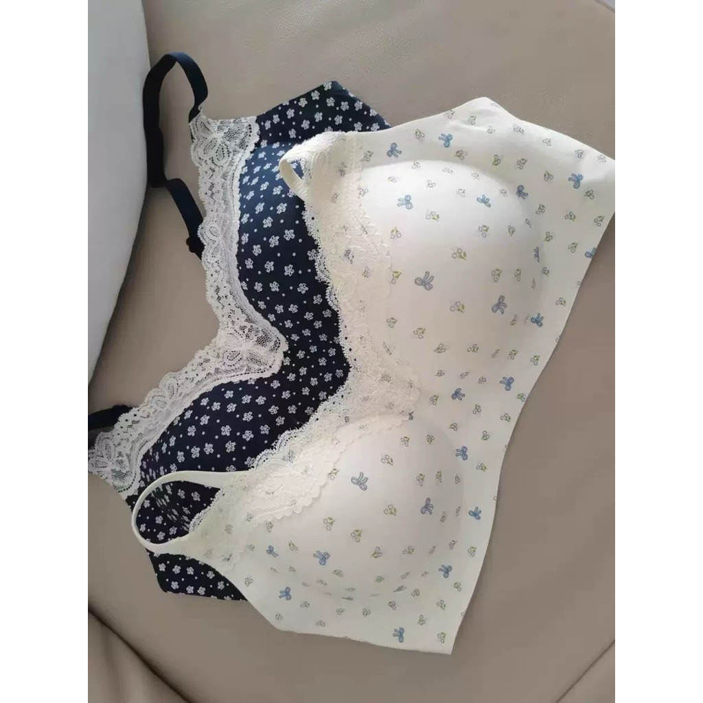 Bra Cotton Hoa Nhí Màu Xanh Viền Ren Không Gọng Có Mút Ngực Mẫu Mới Siêu Xinh – Nhẹ Như Không Mặc